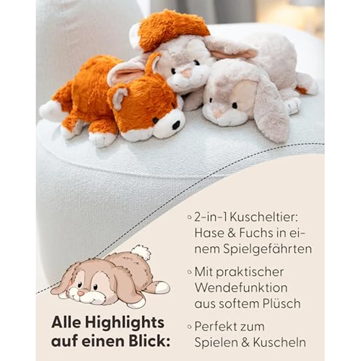 NICI Twistimals Plüsch Hase & Fuchs 2in1, wendbares Kuscheltier in orange, 25cm – Bild 5