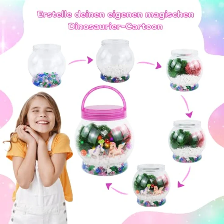 Terrarium Kit Einhorn für Kinder | DIY Bastelset Spielzeug Set mit Nachtlicht Lampe | Junge und Mädchen Geschenke 3 4 5 6 7 8+ Jahre Basteln Kreativ Deko – Bild 3