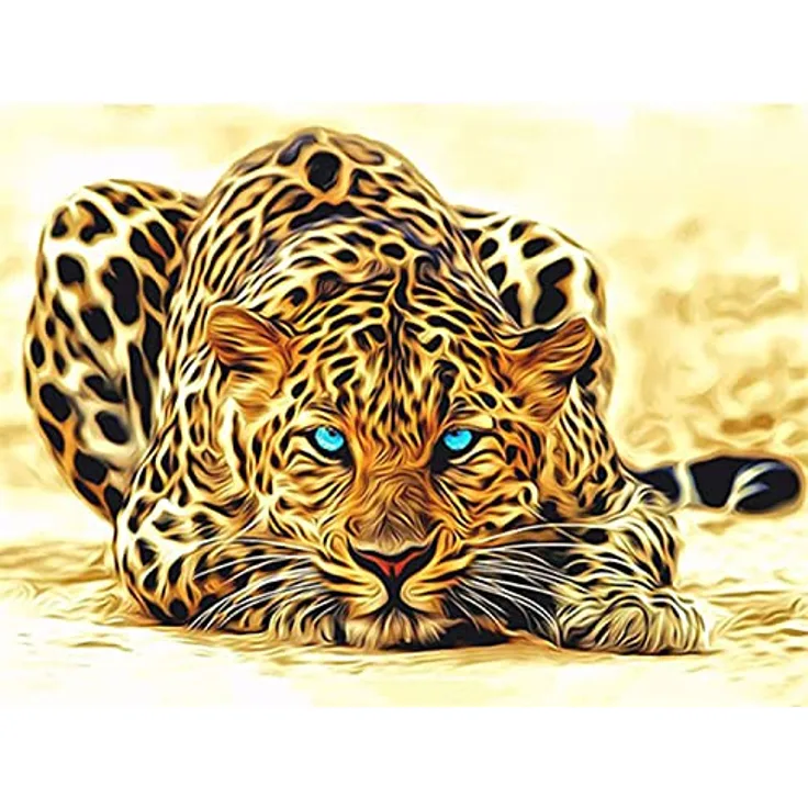 Diamond Painting Set, Bild mit Motiv Leopard und Zubehör, Größe ca. 35 x 25 cm, Bastelset zum Malen mit Glitzersteinchen für Kinder ab 5 Jahren
