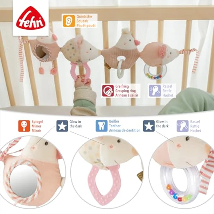 Fehn Kinderwagenkette feehnLAND, Spielkette mit Lumineszenzstickerei, ab Geburt, bunt – Bild 3