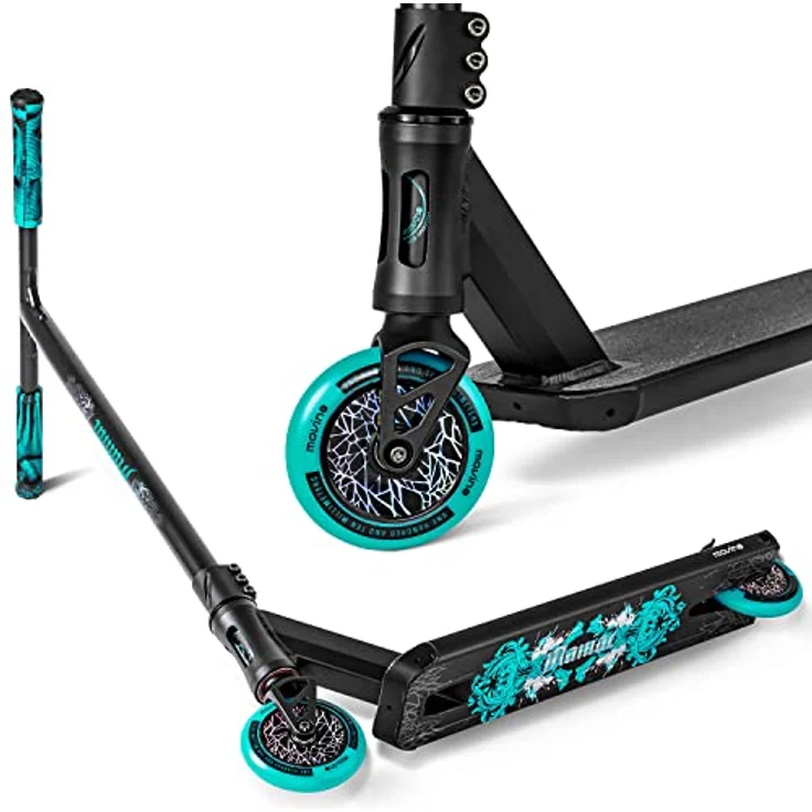 Movino Stunt Scooter Maniac, Street-Setup für Fortgeschrittene, Aluminium Box-Cut Deck, Blau/Holo, 110 mm Fullcore-Rollen – Bild 1