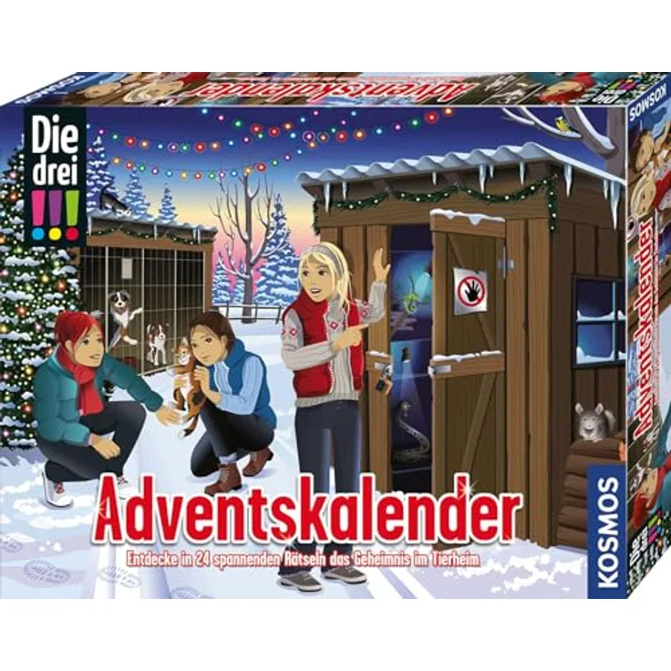 Kosmos 632557 Die drei !!! Adventskalender 2024, mit 24 Detektiv-Gimmicks, Spielzeug-Adventskalender für Kinder ab 8 Jahre