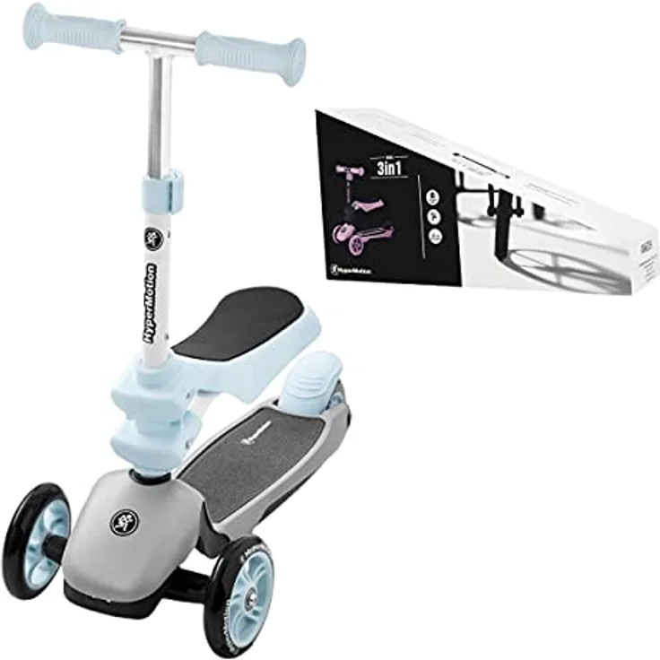HyperMotion Kinderroller 3in1, Blau - Multifunktionsroller, Kickboard, Tretroller, mit Sitzgelegenheiten für Mädchen und Jungen