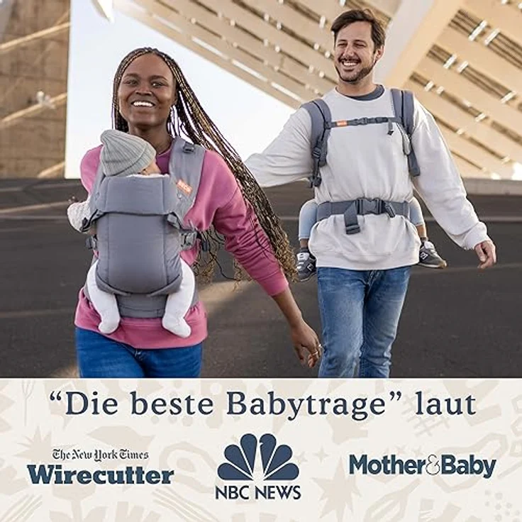 Beco Gemini Babytrage Neugeborene ab Geburt bis Kleinkind - 4 Tragepositionen Baby Trage aus 100 % Baumwolle - Babytrage ab Geburt, Ergonomischer Baby Carrier mit verstellbarem Sitz, 3,2-16 kg (Grau) – Bild 8