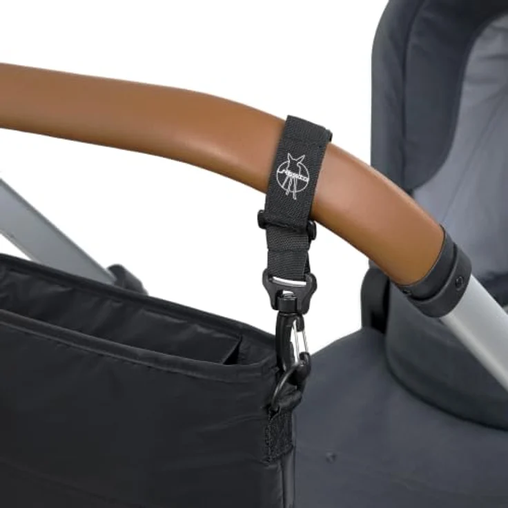 LÄSSIG Kinderwagen Buggy Organizer mit Befestigung, Black, großer Stauraum, Reißverschluss, praktische Befestigungshaken – Bild 4