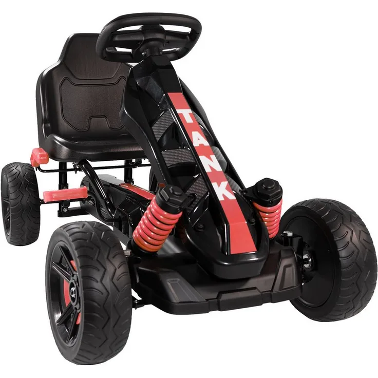 Lemodo Go-Kart Tretfahrzeug für Kinder ab 3 Jahre, mit Handbremse und Deko-Stoßdämpfer, Farbe grün oder rot