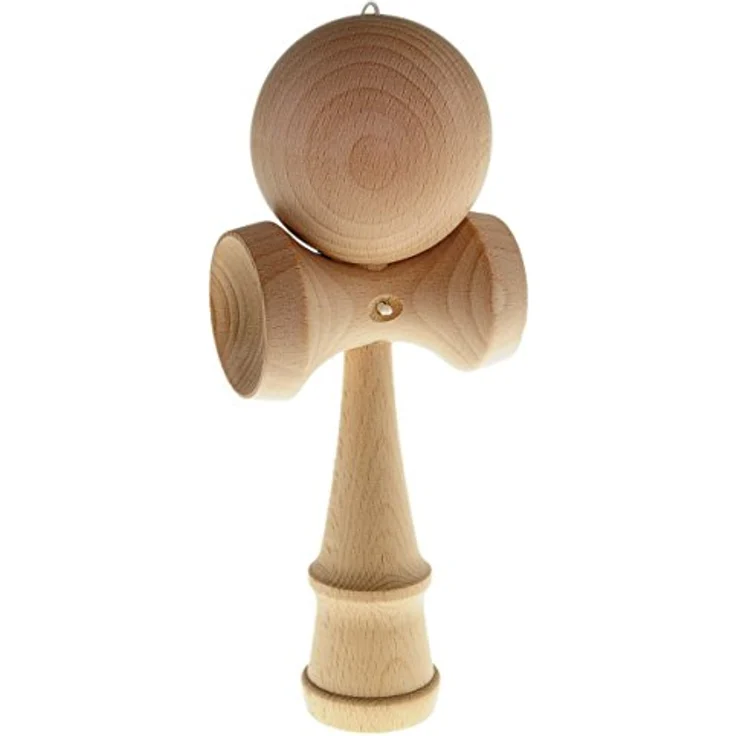Ganzoo Kendama, traditionelles japanisches Holz-Sportgerät aus Buche, mit Holzkugel und Nylonseil, drei Fangteller, Gesamthöhe 16 cm, Holz clean – Bild 4
