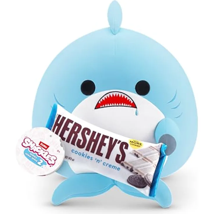 SNACKLES Snackles, Series 2, Shark (Hershey, Cookie n Cream), 35 cm großes kuschelig-weiches Plüschspielzeug mit lizenziertem Snack