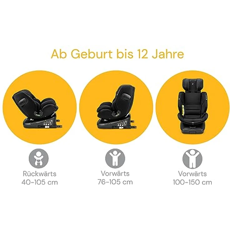 Osann Autokindersitz Eno360 i-Size, 360° drehbarer Reboarder Kindersitz Isofix, ab Geburt bis 12 Jahre, Baby Autositz, schwarz – Bild 5