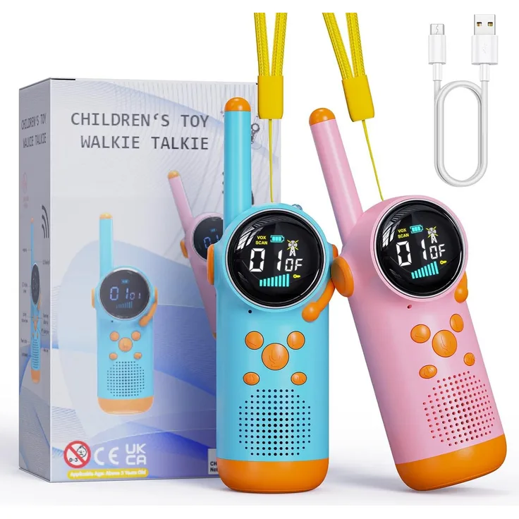 Vivitar Walkie Talkie für Kinder, VOX-Funktion, CTCSS-Technologie, LED-Taschenlampe, 99 Unterkanäle, kindersicheres Design, LCD-Display, mit Trageriemen, ideal für Jungen und Mädchen 3 bis 12 Jahre