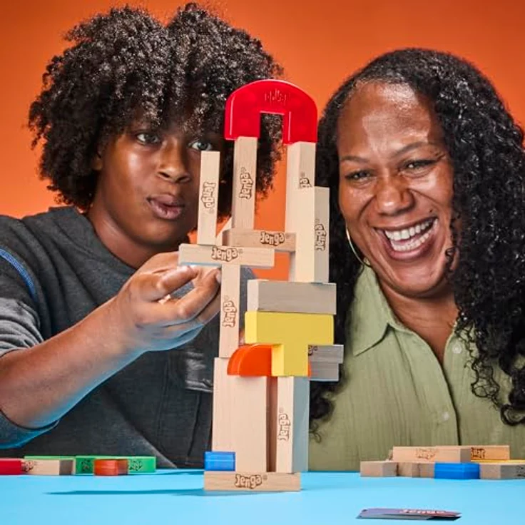 Hasbro Gaming Jenga Ergänzung: Freier Fall, mit bunten kuriosem Klötzen und Sabotagekarten, erfordert Jenga Spiel, ab 6 Jahren – Bild 5