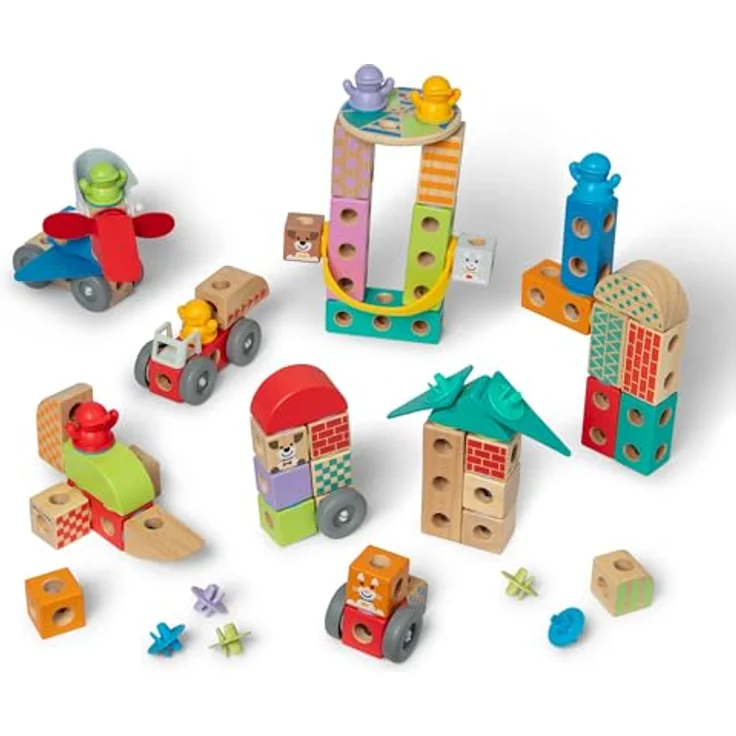 Melissa & Doug Blockables Playset Town, 73-teiliges Set mit stapelbaren Holzbausteinen und Zubehör – Bild 7