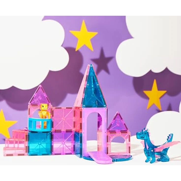 Magna-Tiles Castle 25-teiliges Magnetbauset mit Zugbrücke, Drachenfigur und Wendeltreppe, geeignet für Kinder ab 3 Jahren – Bild 3
