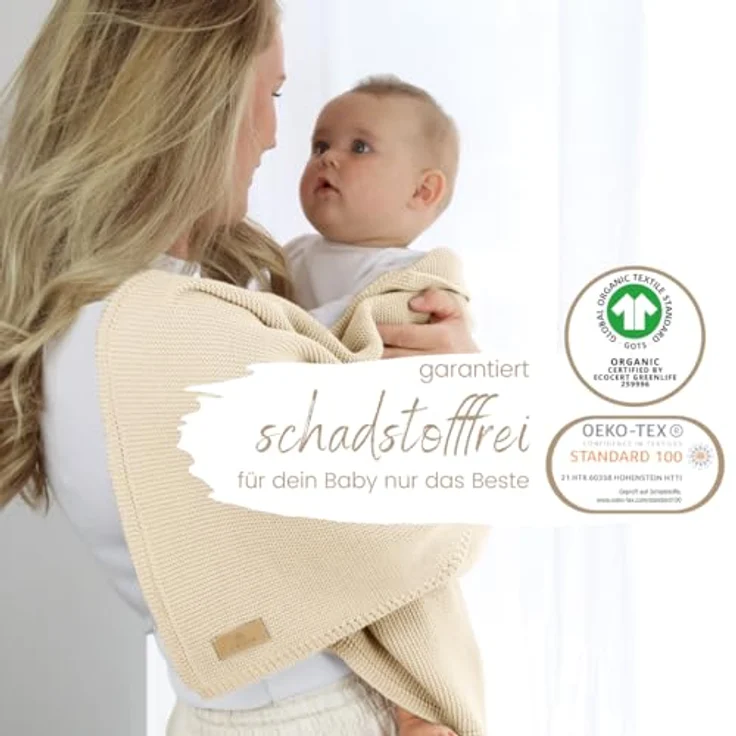 DIKOS® Babydecke Creme aus *100%* GOTS Bio Baumwolle | 4 Jahreszeiten Neugeborenen Baby Decke | weiche Strickdecke Kuscheldecke Baby Mädchen Junge | Erstausstattung Baby Geschenk zur Geburt/Taufe – Bild 5