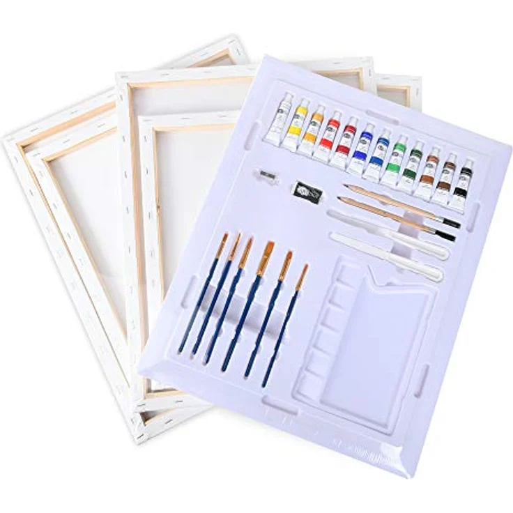 Artina Santorini 30tlg Keilrahmen & Acrylfarben Set, inkl. 5 Leinwänden (40x50cm & 30x40cm), 12x 12ml Acrylfarben, Pinselset, Zubehör für Einsteiger & Hobbykünstler – Bild 4