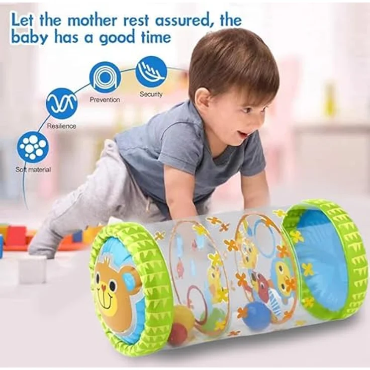 Beenavee Baby-Rolle Krabbelspielzeug, Aufblasbare Krabbelhilfe für Kleinkinder mit Glöckchen und Bällen, 17,8 x 8,7 Zoll – Bild 3