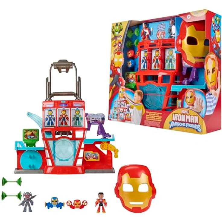 Marvel Iron Man and his Awesome Friends, elektronisches Iron Quartier Spielset mit 40+ Sounds, 2-in-1 Spielset und Rollenspielmaske, enthält 5 Accessoires und bewegliche Action-Figuren – Bild 2