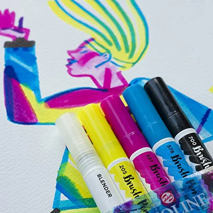 Ecoline Talens 5 Brush Pens Primary, T1150-9900, Diverse (Farbset) - Flüssige Wasserfarbe mit hoher Leuchtkraft, weiche flexible Pinselspitze – Bild 2