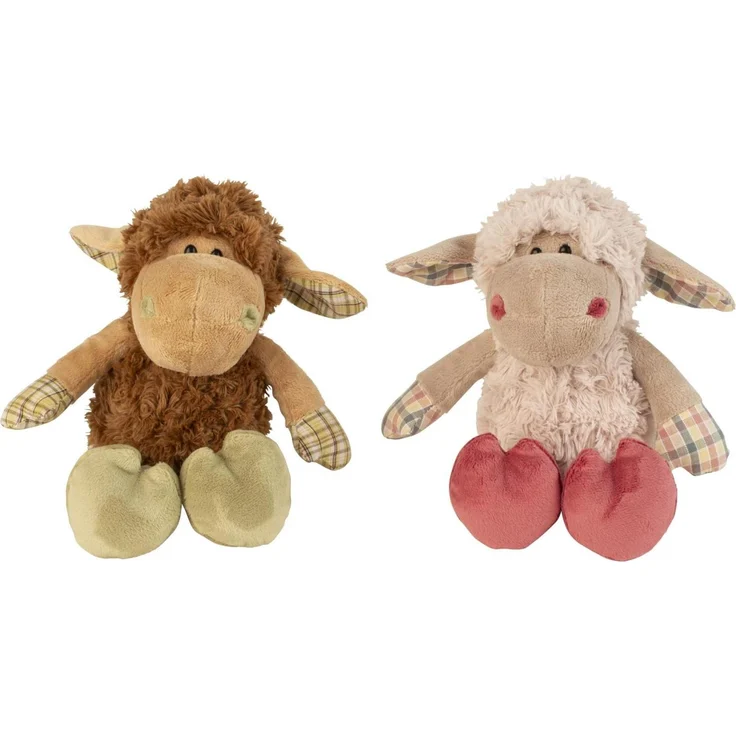 Geschenkestadl 2 Stück Schaf Plüschtier Set, sitzend 18 cm, braun und creme, Kuscheltier und Dekoration