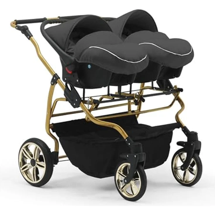 Elcar Zwillingskinderwagen 5 in 1 Duet Lux Goldedition inkl. Autositze und Iso Bases - 14 Teile - in 20 Farben – Bild 4