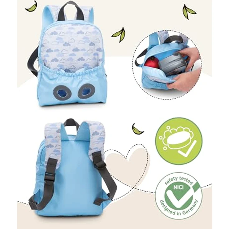 NICI Rucksack mit Plüschtier Waschbär 25 hellblau, Kinder-Rucksack mit integrierter Sitztasche – Bild 3