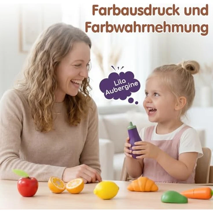Lehoo Castle Kinderküche Zubehör, 23-teiliges Holzspielzeug mit Stoffkörben, geeignet für Kinder ab 3 Jahren – Bild 5