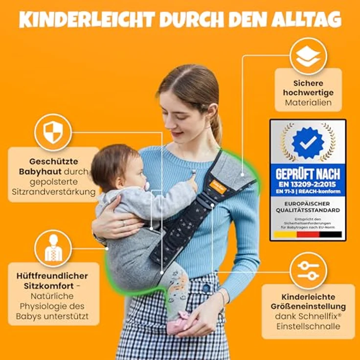 Family-Land Ergonomischer Kleinkind Tragegurt von Kangaroo - Babyhüftrage für Kleinkinder bis 15 KG, Hüftsitz Tragesystem baby (Lachs) – Bild 5