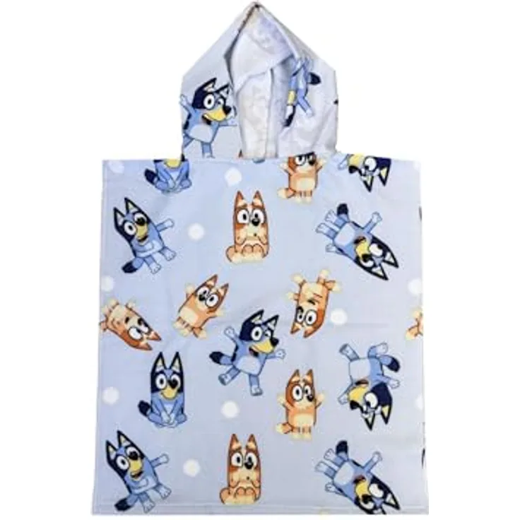 Bluey Badeponcho Kinder Bade-Poncho, vielseitig einsetzbar und schnell trocknend mit Kapuze und seitlichen Schlitzen