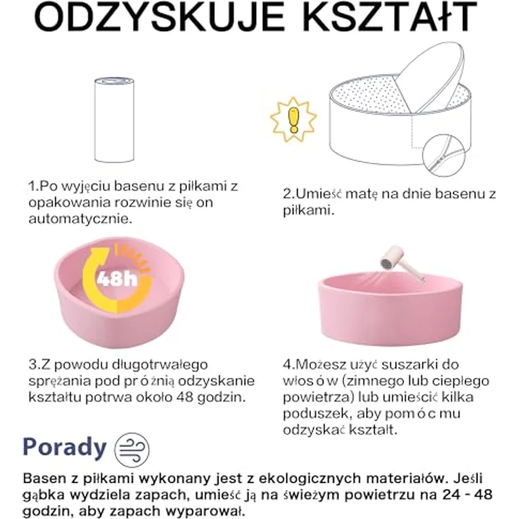 Zedachica Bällebad Baby, Schaumstoff Bällepool rund 120cmx40cm, rosa, für Innen und Außen, ab 1 Jahr, ohne Bälle – Bild 4
