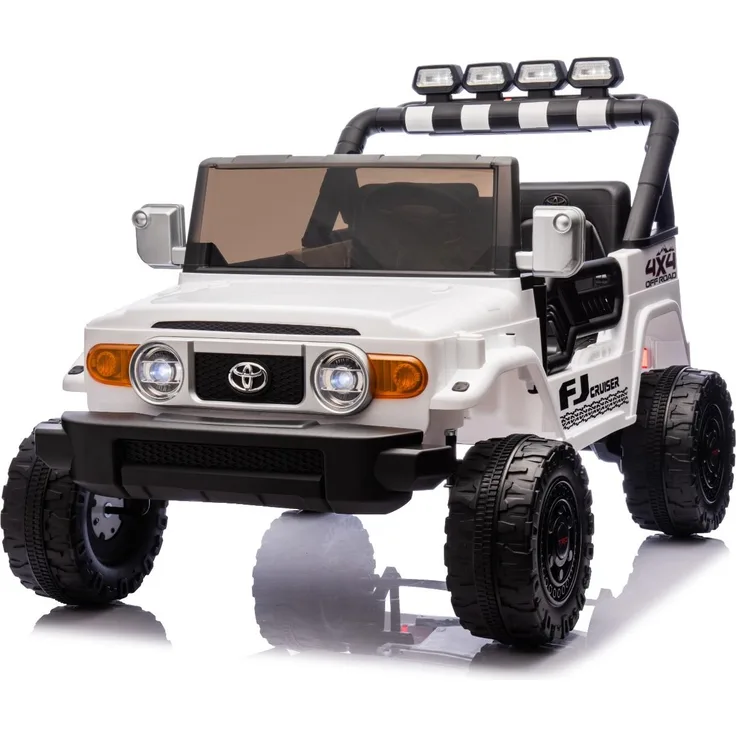 Beneo Elektrisches Kinderauto Toyota FJ Cruiser XXL, lizenziert, 4x4 Antrieb, Zweisitzer, weiß, Tragbare Lithiumbatterie, Hinterradfederung, 2,4 GHz Fernbedienung, MP3-Player mit Bluetooth, LED-Lichter