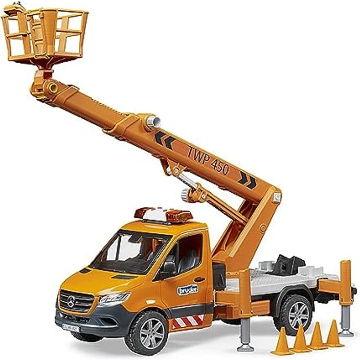 bruder 02679 - MB Sprinter mit Arbeitsbühne und Light & Sound Modul - 1:16 Baustellenfahrzeuge, Transporter, LKW, Bauarbeiter, Spielzeug ab 4 Jahre – Bild 3