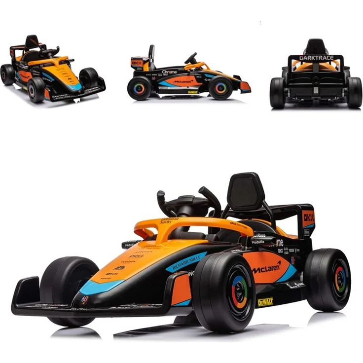 Chipolino Chipolio Kinder Elektroauto Formel 1 McLaren Fernbedienung Gurt MP3-Anschluss orange schwarz, ab 3 Jahren, bis 30 kg, Geschwindigkeit von 3 - 5 km/h