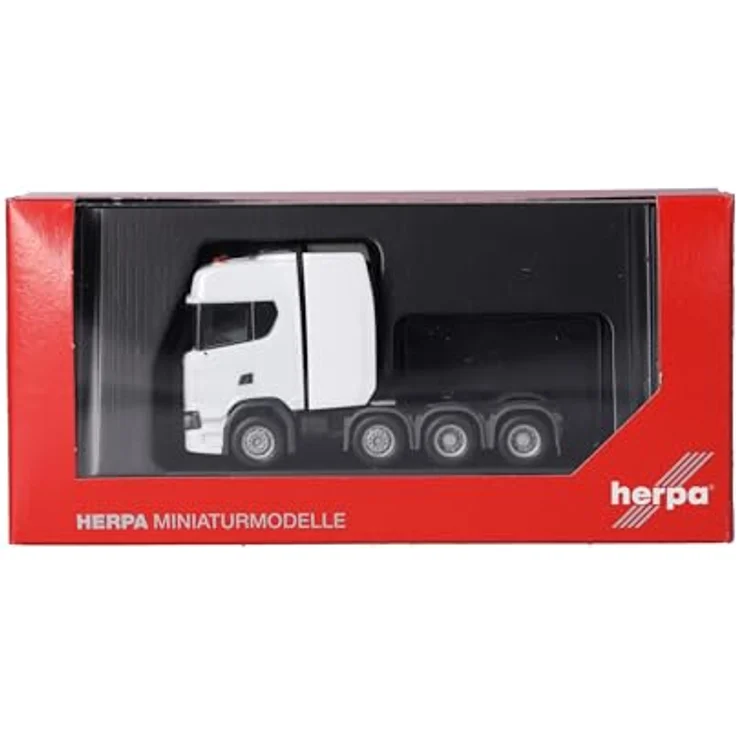 Herpa Scania CS20 Hochdach Schwerlastzugmaschine 4achs (8x4), Zugmaschine mit Ladekran und Heckabstützung, Miniatur im Maßstab 1:87, Sammlerstück, Made in Germany, Kunststoff – Bild 5