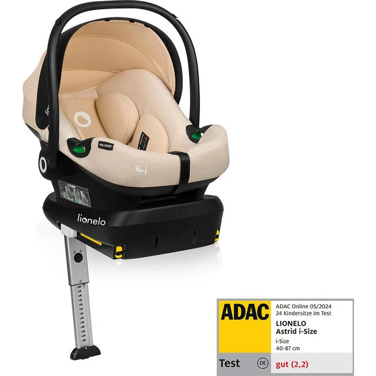 lionelo Babyschale Lionelo Autositz + Base Set Astrid i-Size, i-Size Kompatibilität, höchster Sicherheitsstandard, PP-Kunststoff, Holmbergs Schnalle, schwarz