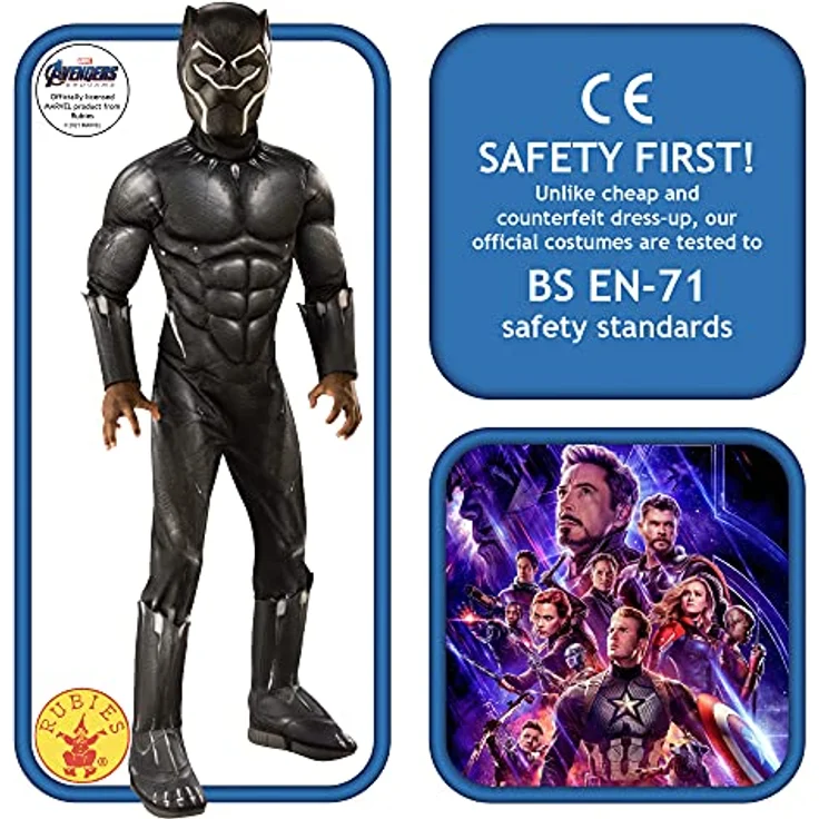 Rubies Offizielles Avengers Black Panther, Deluxe Kinderkostüm, Größe M, Alter 5-7 Jahre, 132 cm – Bild 2
