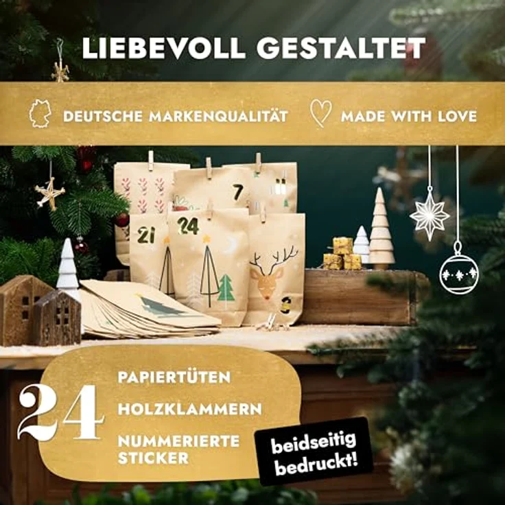 AMARI ® Adventskalender Snowman, DIY Weihnachtsgeschenke Set mit 24 liebevoll gestalteten Tüten – Bild 2