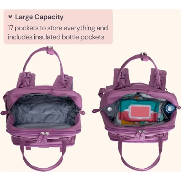 BabbleRoo Wickeltasche Rucksack – Große Kapazität, 17 Taschen, wasserabweisend, mit Wickelauflage, abnehmbarem Schnullerhalter, Kinderwagengurten, Reiserucksack für Mama & Papa, 26L – Bild 5