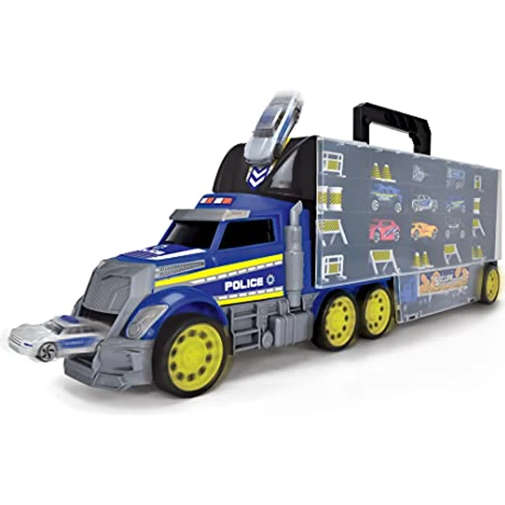 Dickie Toys – Polizei Transporter – Spielzeug-LKW zur Aufbewahrung von 42 Spielzeugautos, inkl. 9 Autos, inkl. Zubehör, mit Rampe, für Kinder ab 3 Jahren – Bild 4