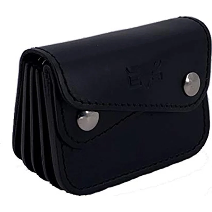 MIKA 28058701 - Mini Geldbörse aus Echt Leder/Sattelleder, Portemonnaie im Querformat, Geldbeutel mit 6 Einsteckfächer für Kreditkarten und Gürtelschlaufe, Brieftasche in schwarz, ca. 10 x 3 x 7 cm – Bild 1