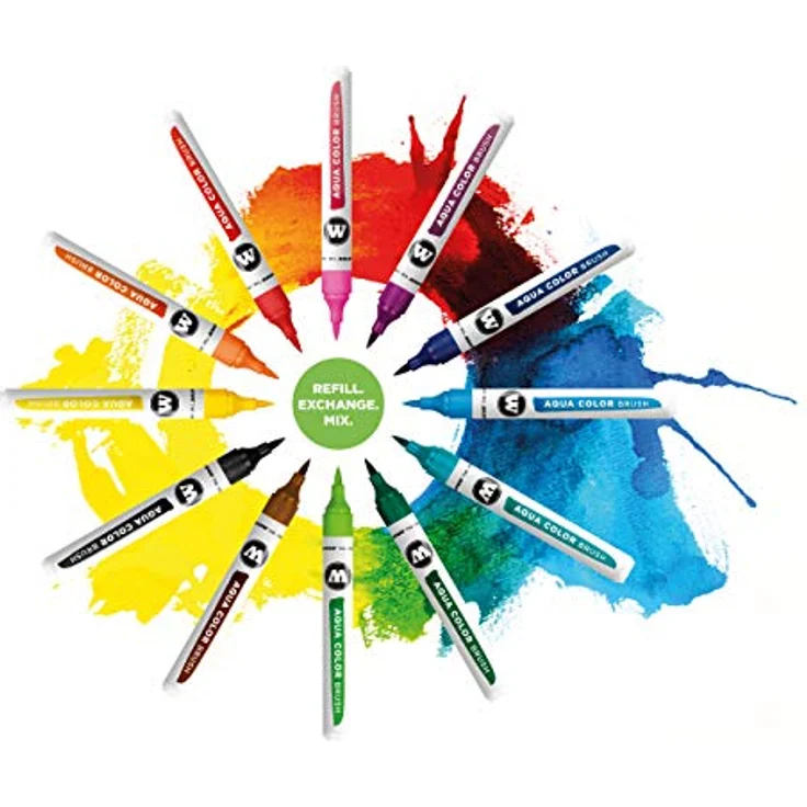 Molotow Aqua Color Brush (Brush Pen Marker Basic-Set 1, Pinsel Spitze für Aquarellieren und Handlettering) 12 Stück sortiert, wasserbasierte Farben in 12 verschiedenen Farben – Bild 4