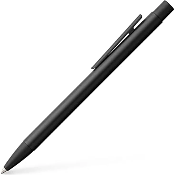 Faber-Castell Neo Slim Metal, Kugelschreiber mit mattem Schwarz-Chrom-Schaft und federbelasteter Metallklammer, schwarz – Bild 1