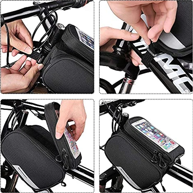 Wozinsky WBB2BK Fahrradtasche, wasserdichte Gepäcktasche mit Handyhalterung für Smartphones bis 6,5 Zoll, 1,5 L Volumen – Bild 4