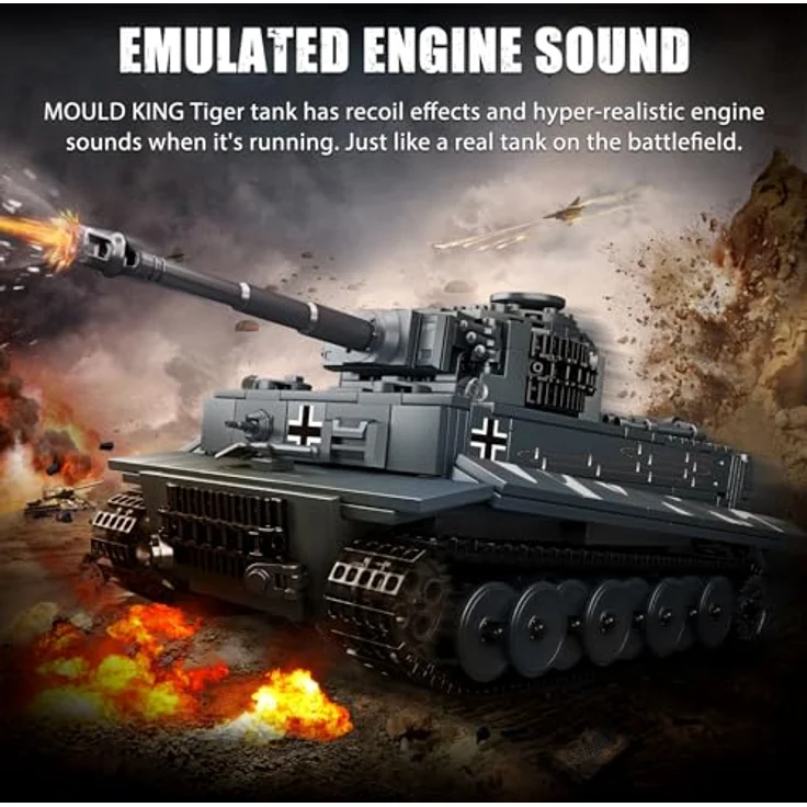 Mould King 20014 MOC Tiger-Panzer Ferngesteuert mit elektrischem Gyroskop und Sound Technik Transporter Tank, Technologie Klemmbausteine Bausatz （800+ pcs） – Bild 4