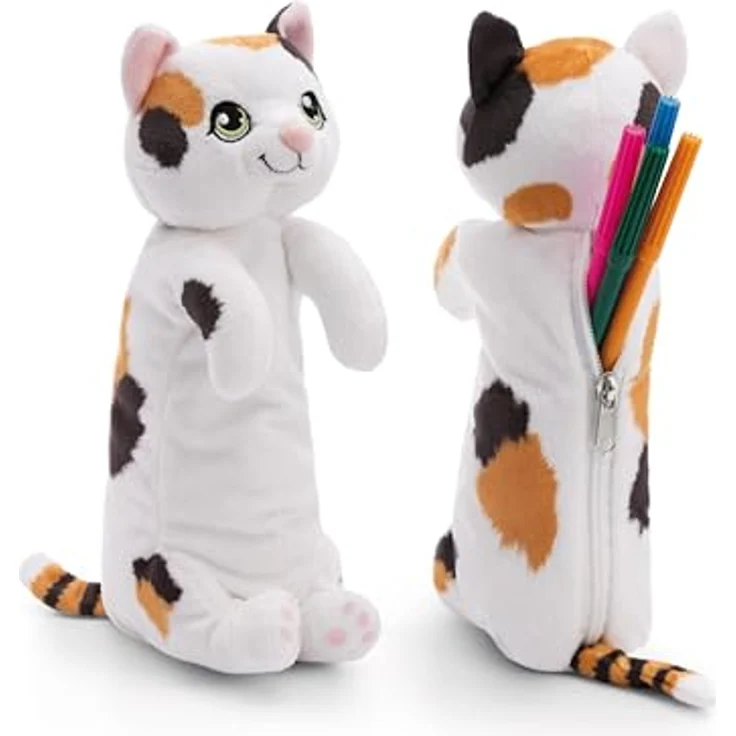 Nici Federmäppchen Pouchimals, Katze Glückskatze, flauschig weiches Design mit Reißverschluss, 12x12x25 cm – Bild 1