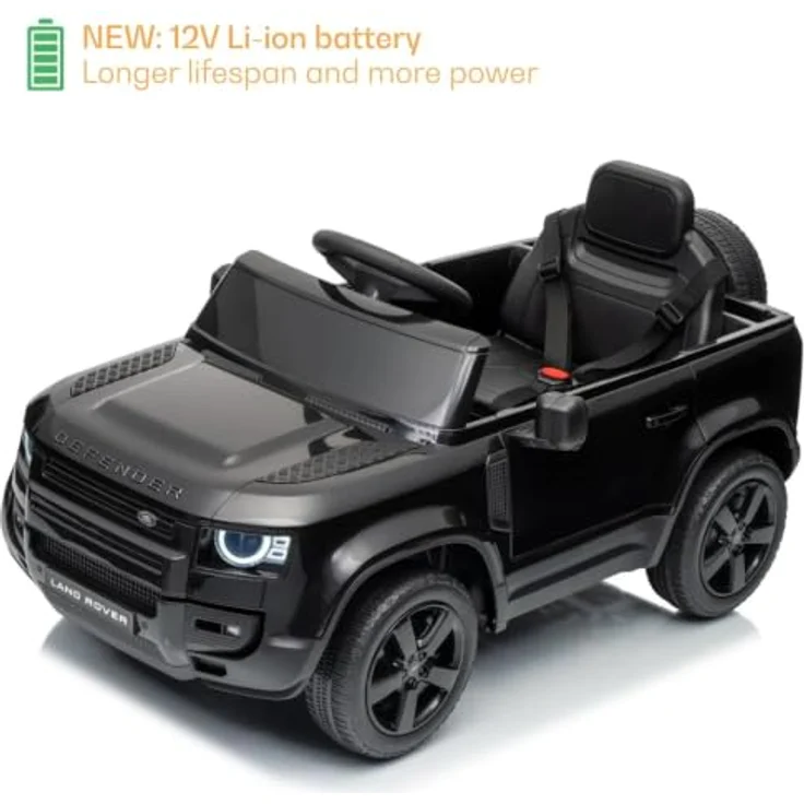 Vrooomy Land Rover Defender 90 Elektro-Kinderfahrzeug 12V mit Fernbedienung, EVA-Rädern, 3-Punkt-Gurt, funktionierenden Türen und MP3-Player – Schwarz – Bild 8