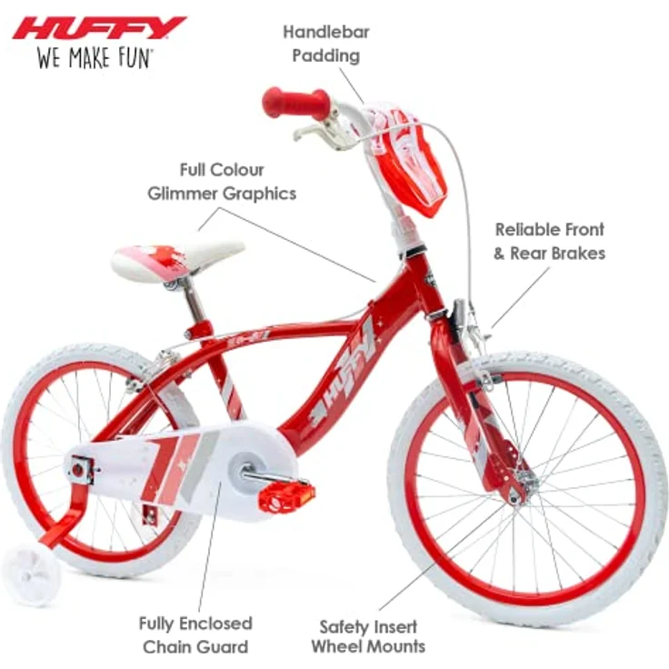 Huffy Mädchen Glimmer 18 Zoll Mädchenfahrrad Rot 6-8 Jahre Leichtes Schnellmontagerad + Stabilisatoren Bike, 45,7 cm – Bild 4