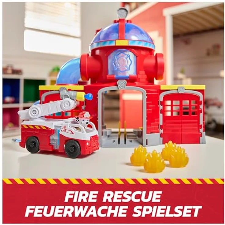 Paw Patrol Feuerwehr-Rettungs-Feuerwache Spielset, Deluxe Spielset mit Licht- und Soundeffekten, inklusive Marshall Figur und Feuerwehr-Fahrzeug, 38 cm hoch – Bild 3