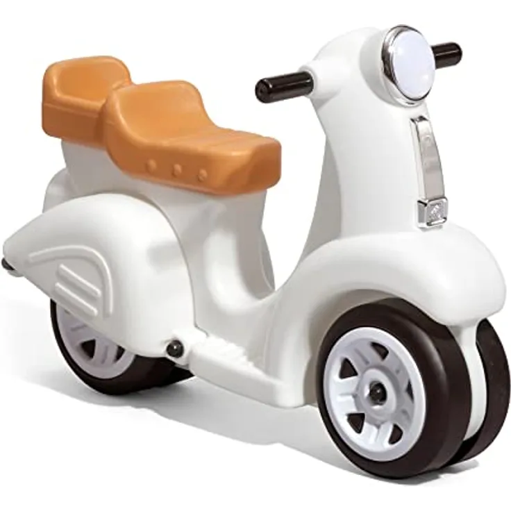Step2 Ride Along Scooter, Spielzeug Roller aus robustem Kunststoff in Weiß für Kinder ab 1.5 Jahren mit Stauraum und retro Design, max. Belastung 18 kg