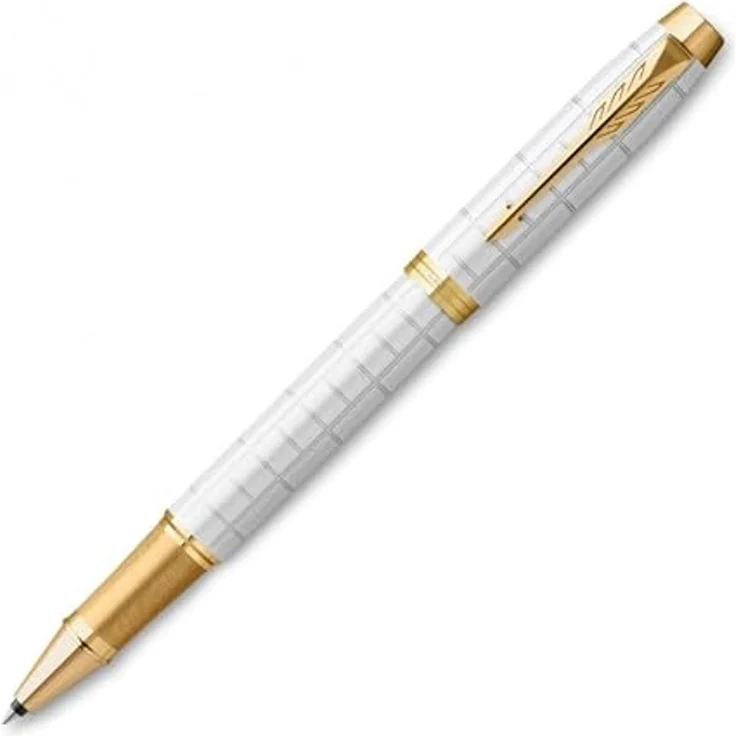 Parker IM Premium Pearl G.C. F, Rollerball-Stift mit graviertem Viereckmuster, Gold-Weiss – Bild 4
