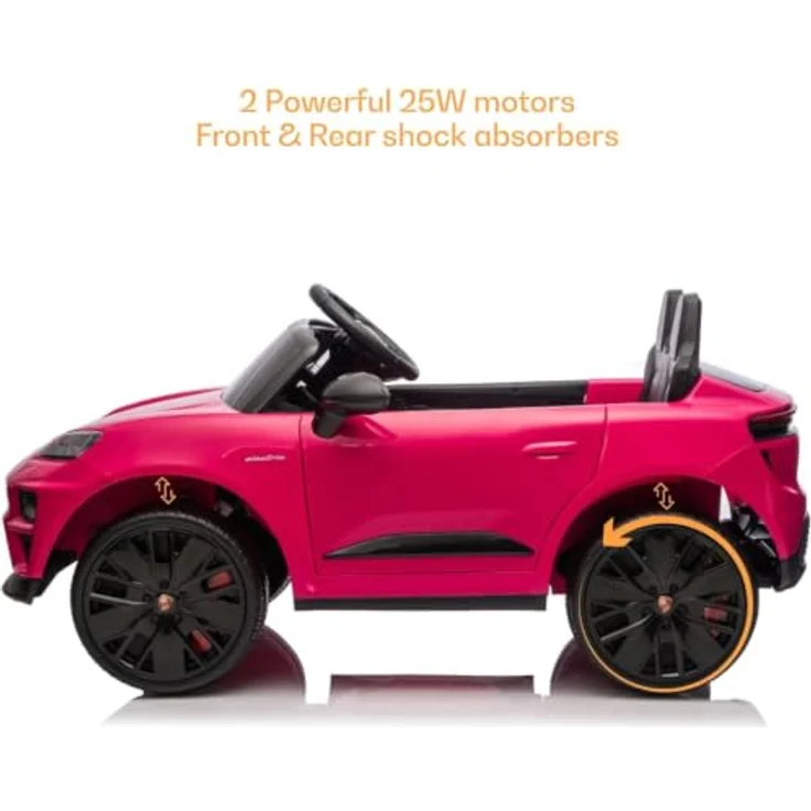 Vrooomy Porsche Macan Turbo Kinder Elektro Auto, 12V mit Fernbedienung, Soft-Start, funktionierende Türen, Bluetooth, EVA-Räder, rosa – Bild 5